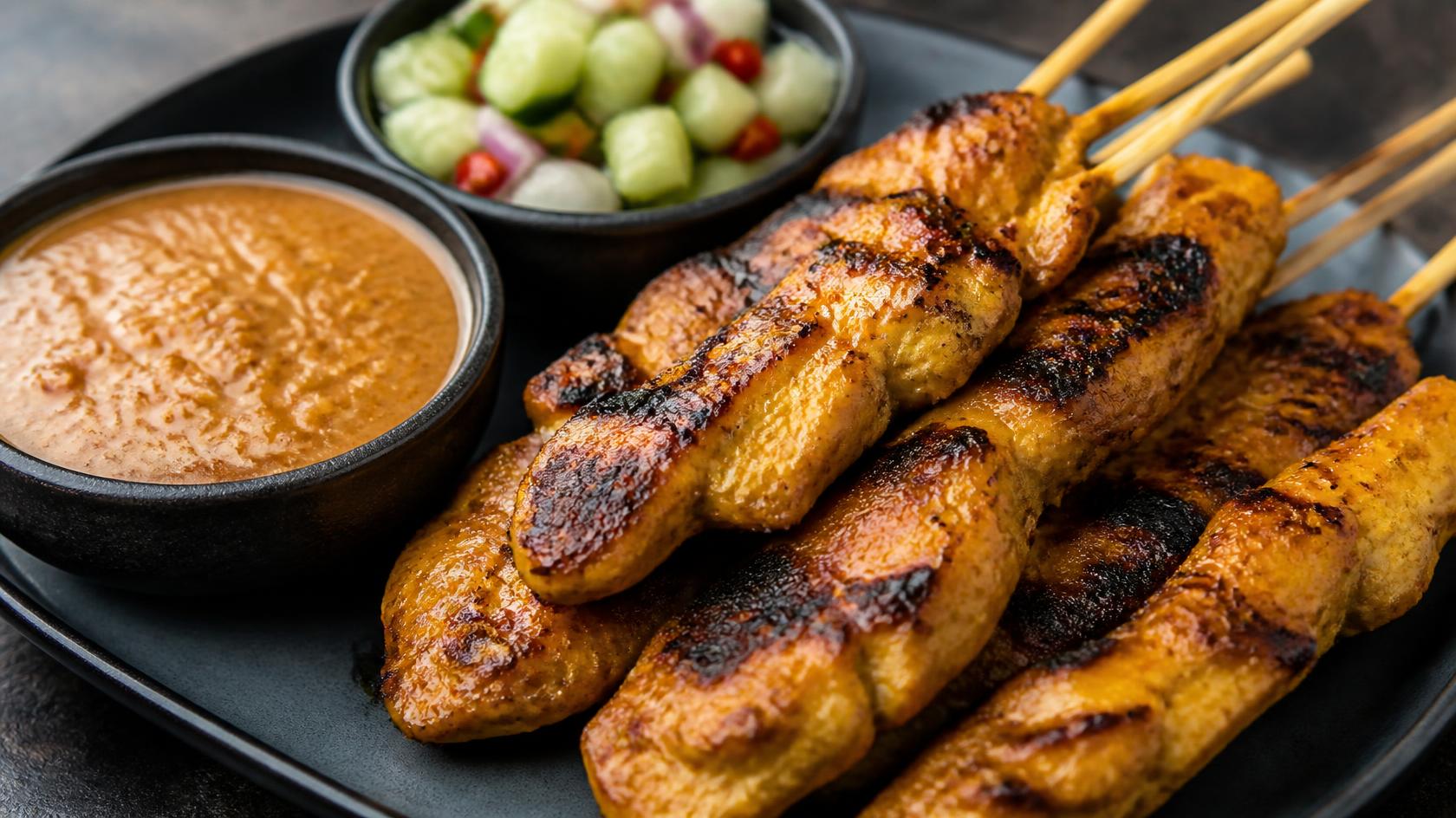 Grilled chicken satay skewers