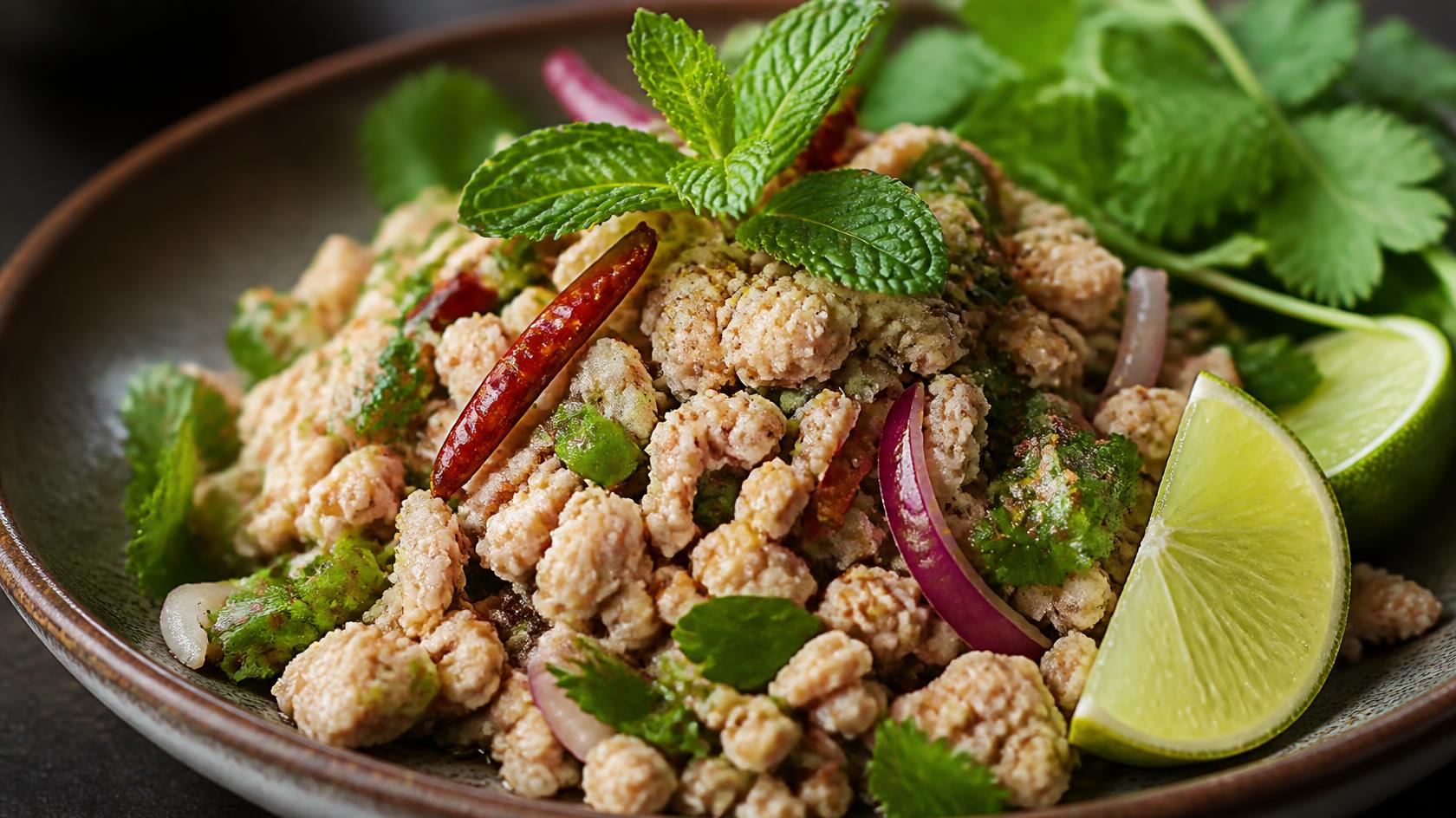 Larb gai minced chicken salad