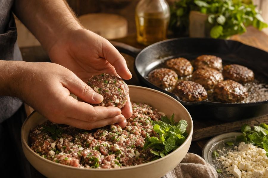 Keftedes Greek meatballs with mint and feta