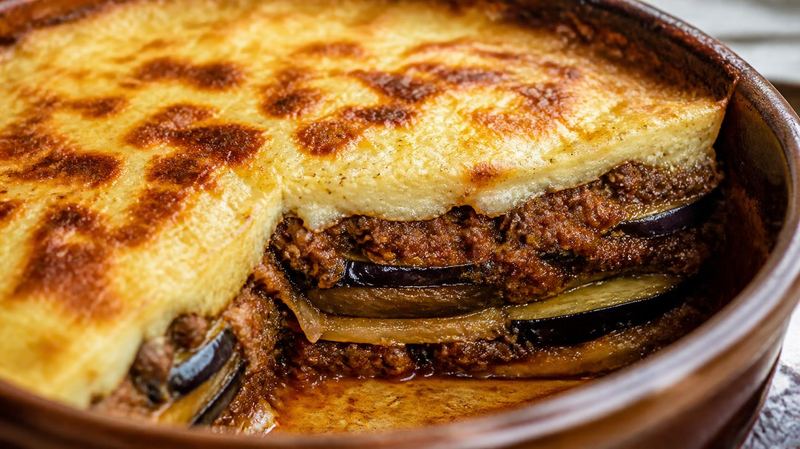 Keto moussaka, layered eggplant and lamb