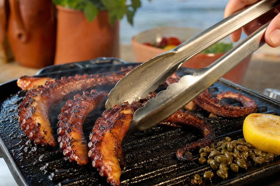 Grilled octopus with olive oil and capers