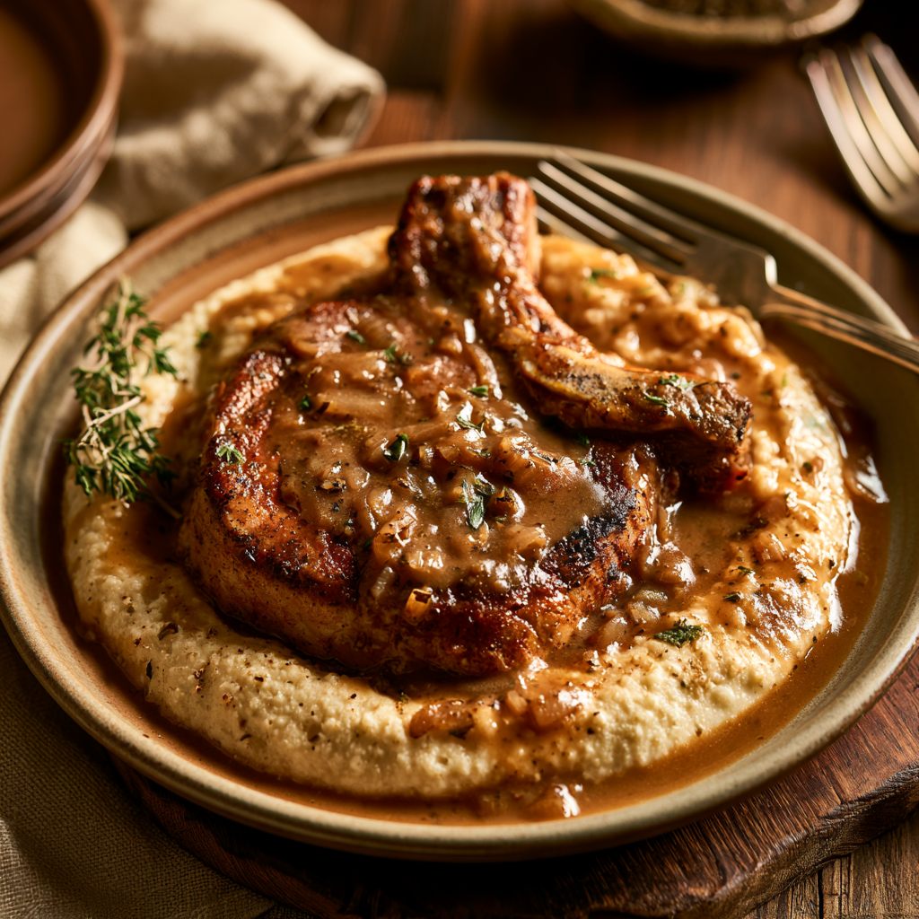 Smothered Pork Chops and Keto Grits