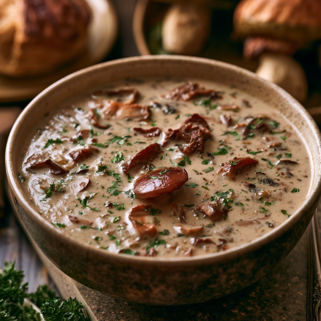 Polish Zupa Grzybowa wild mushroom soup