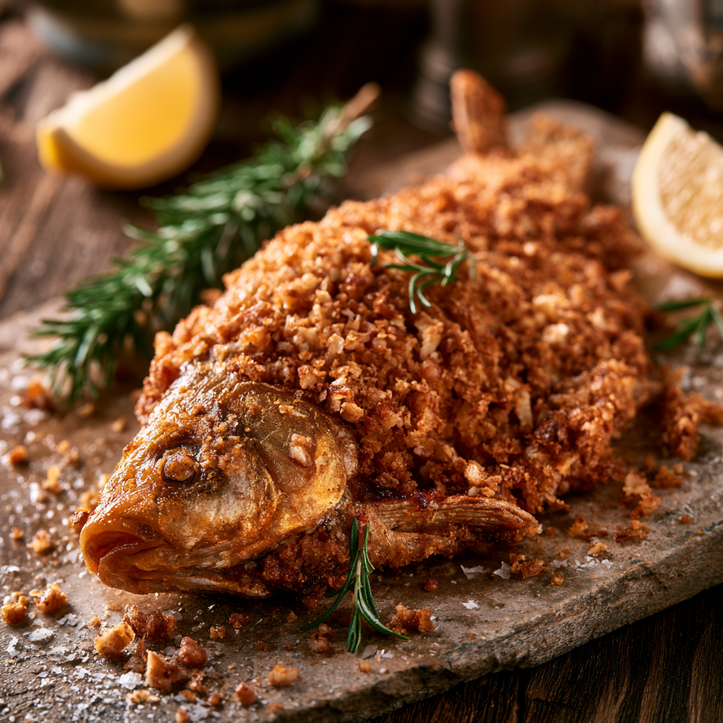 Polish Karp Smazony fried carp almond crust