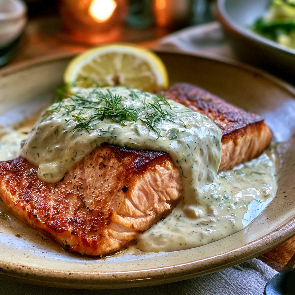 Pan-Seared Salmon with Dill Cream Sauce