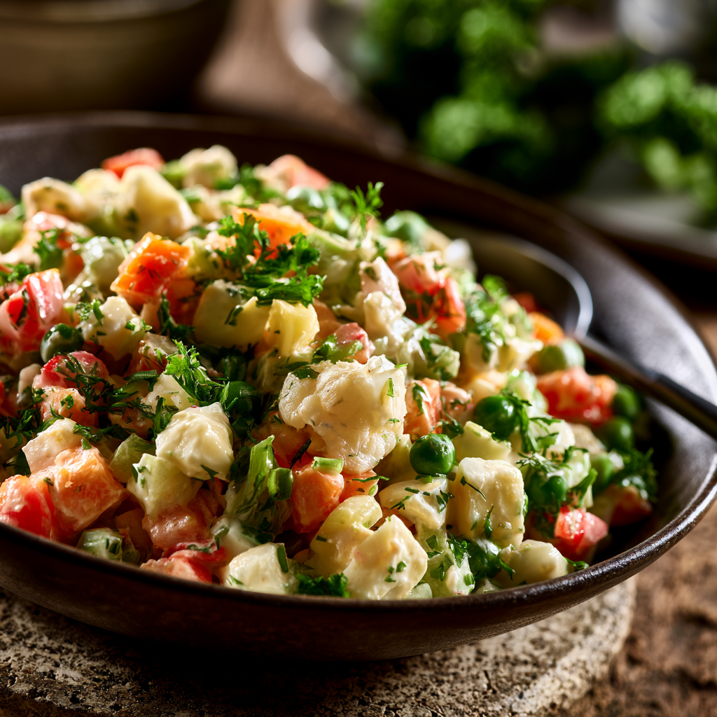 Polish Salatka Jarzynowa egg and vegetable salad