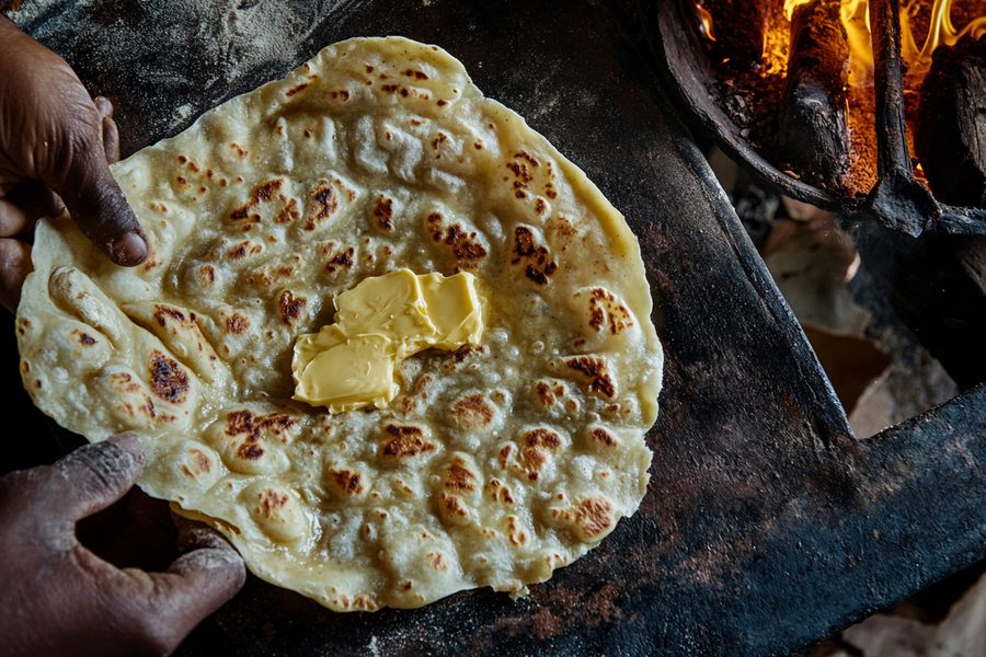 Ethiopian Chechebsa flatbread with spiced butter