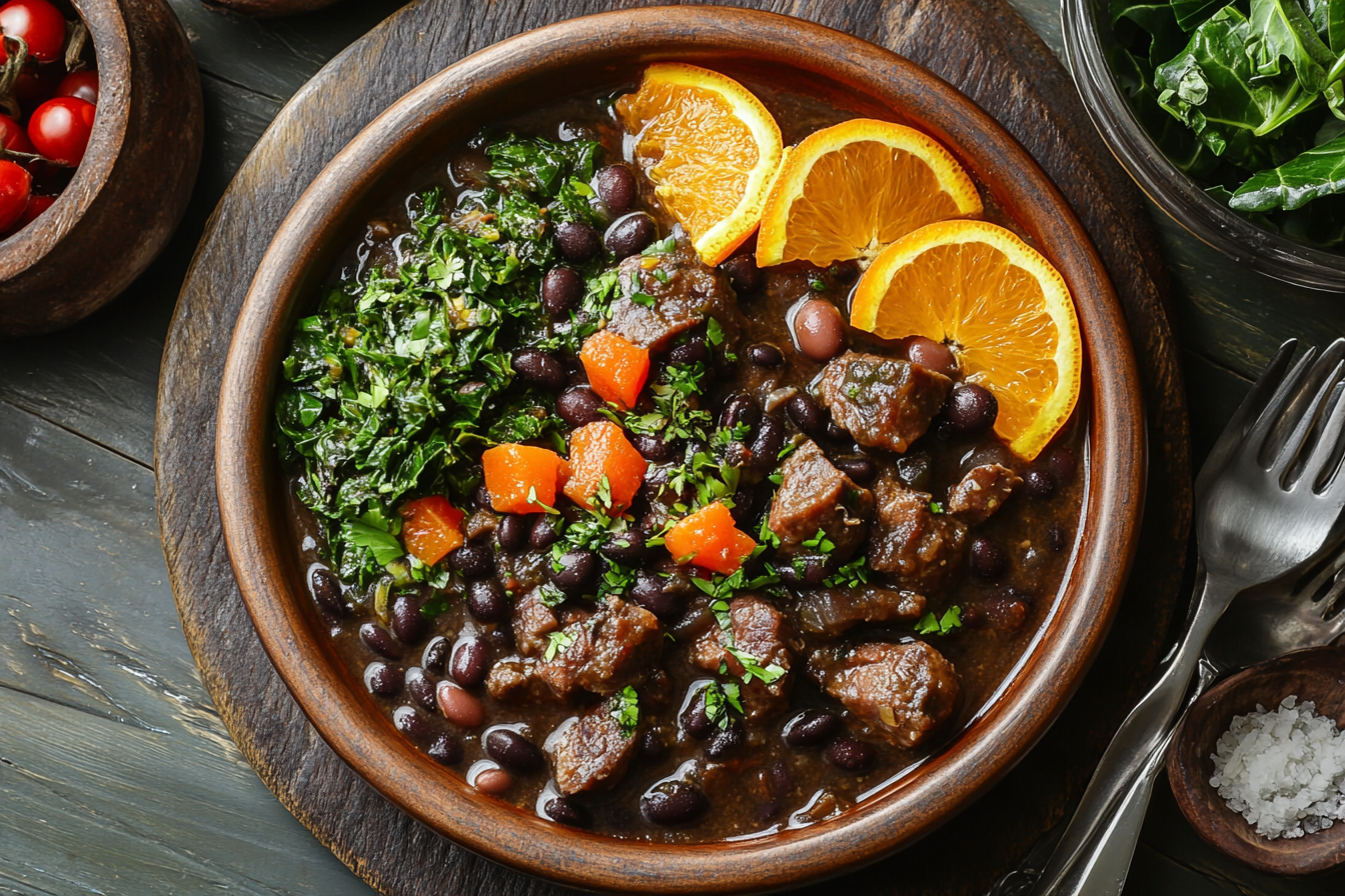 Brazilian feijoada, black bean and pork stew