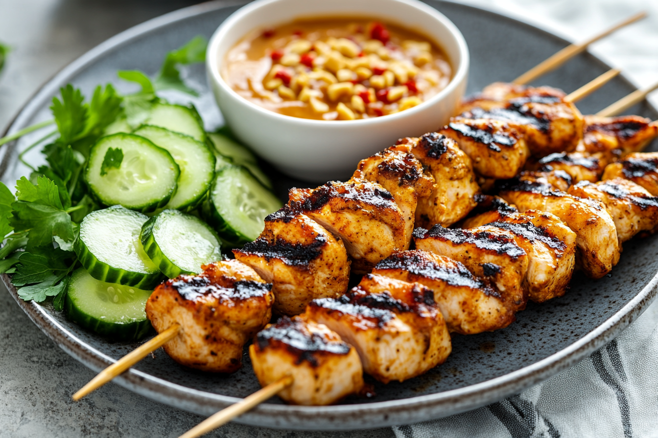 Grilled chicken satay skewers