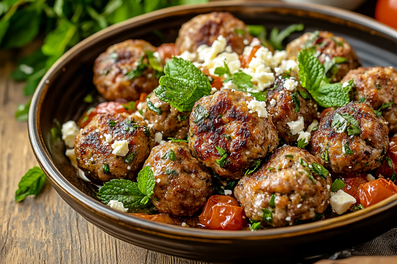 Keftedes Greek meatballs with mint and feta