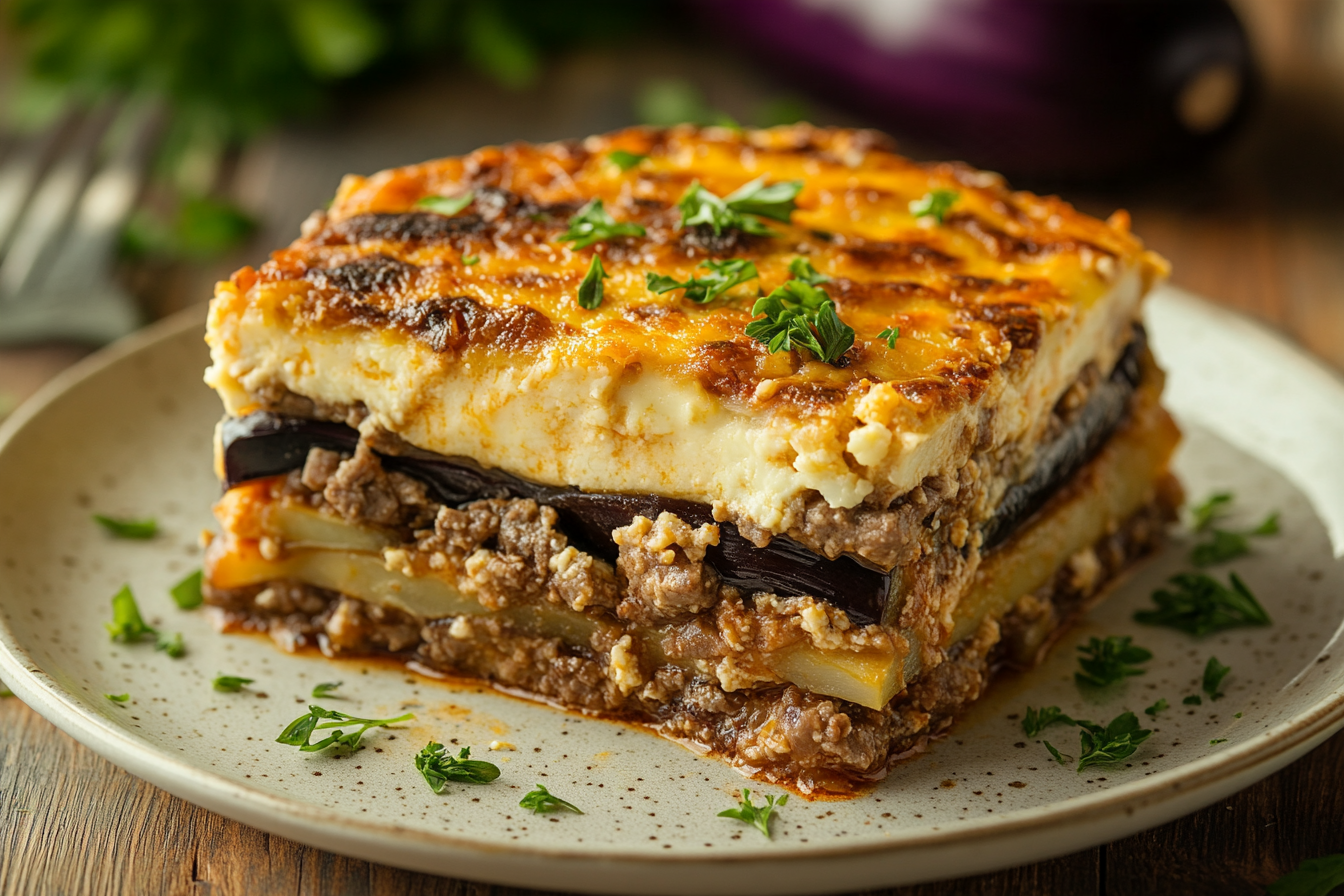 Keto moussaka, layered eggplant and lamb