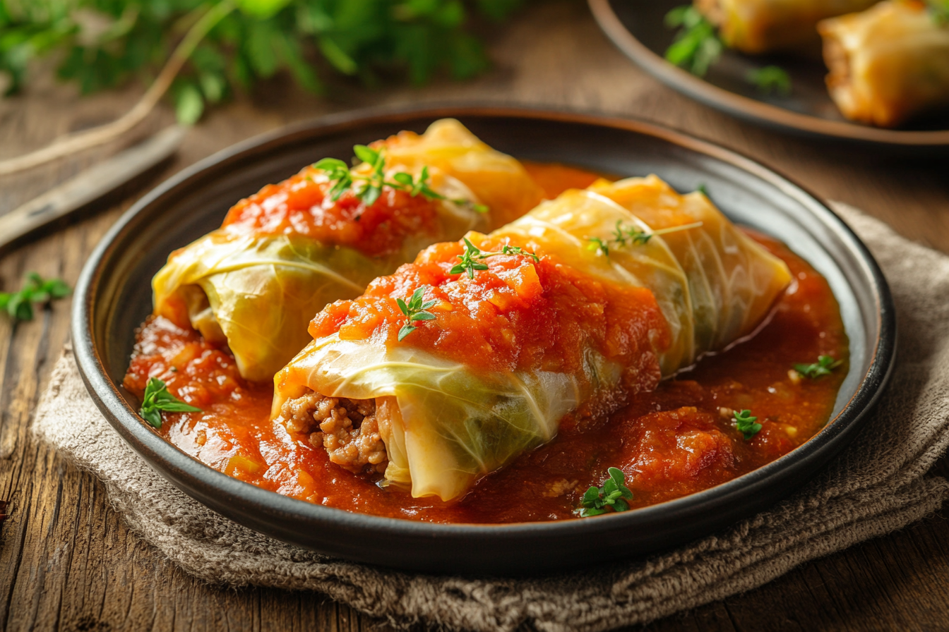 Kohlrouladen keto cabbage rolls in tomato sauce