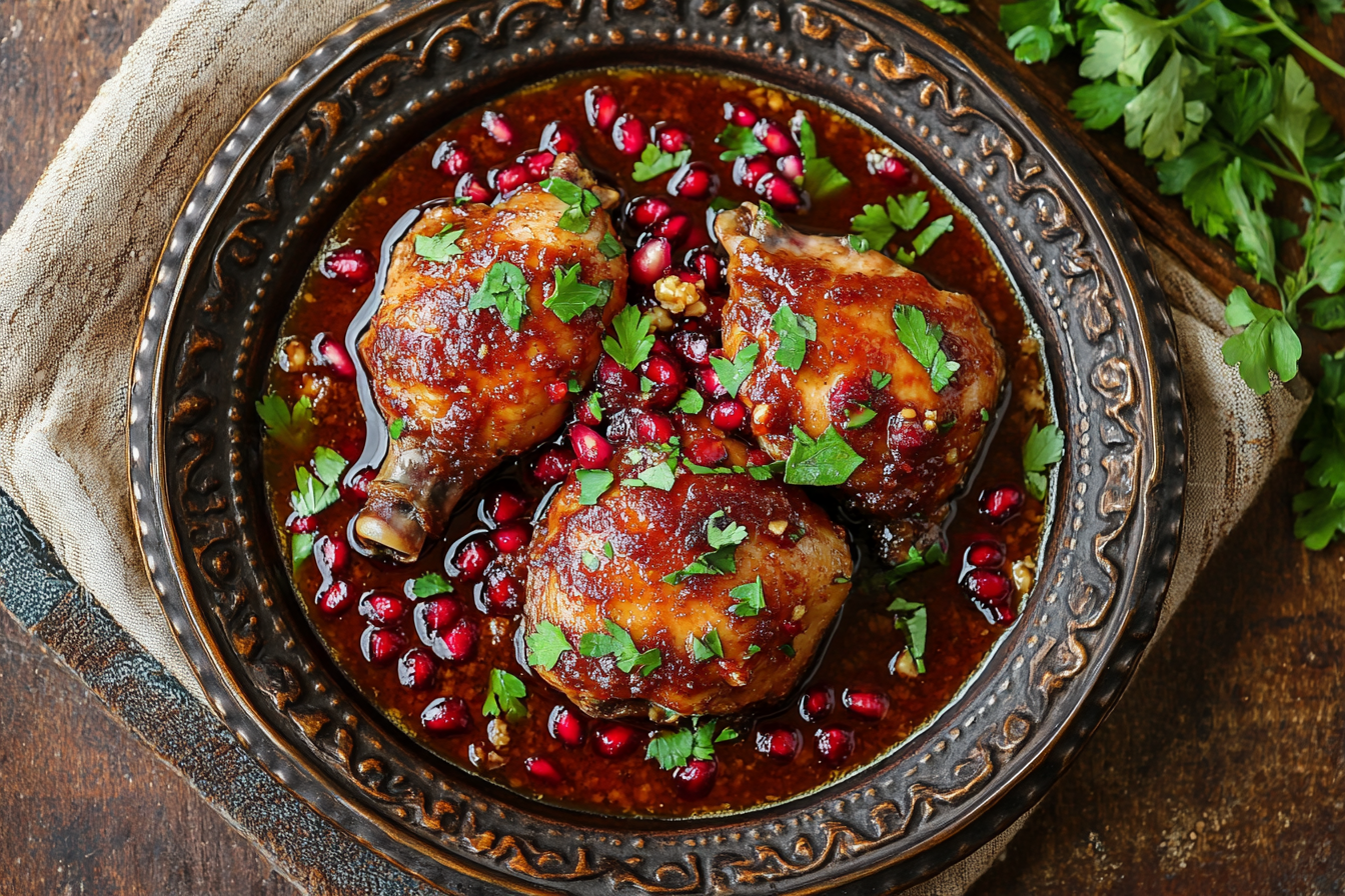 Persian fesenjan, walnut and pomegranate braised chicken