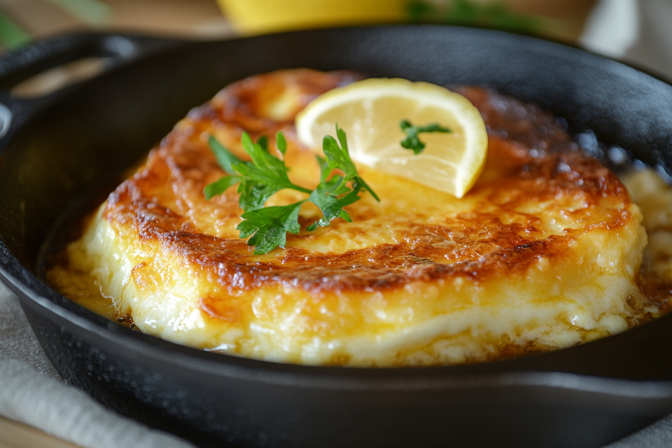 Saganaki pan-fried cheese with brandy