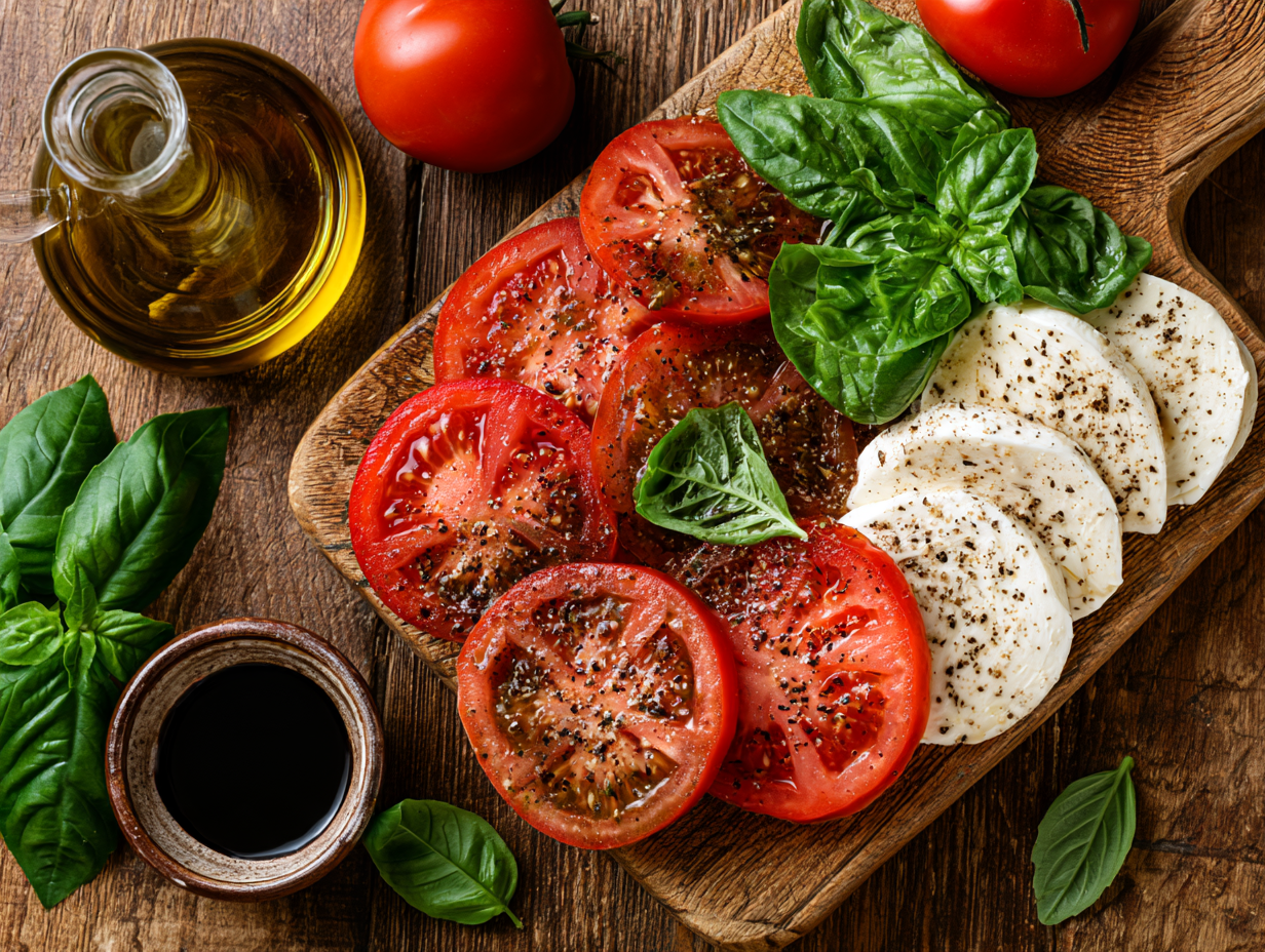 Caprese Salad ingredients flat lay