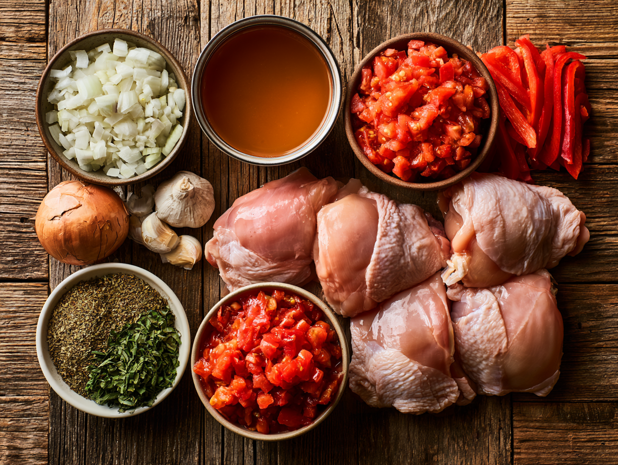 Chicken Cacciatore ingredients flat lay