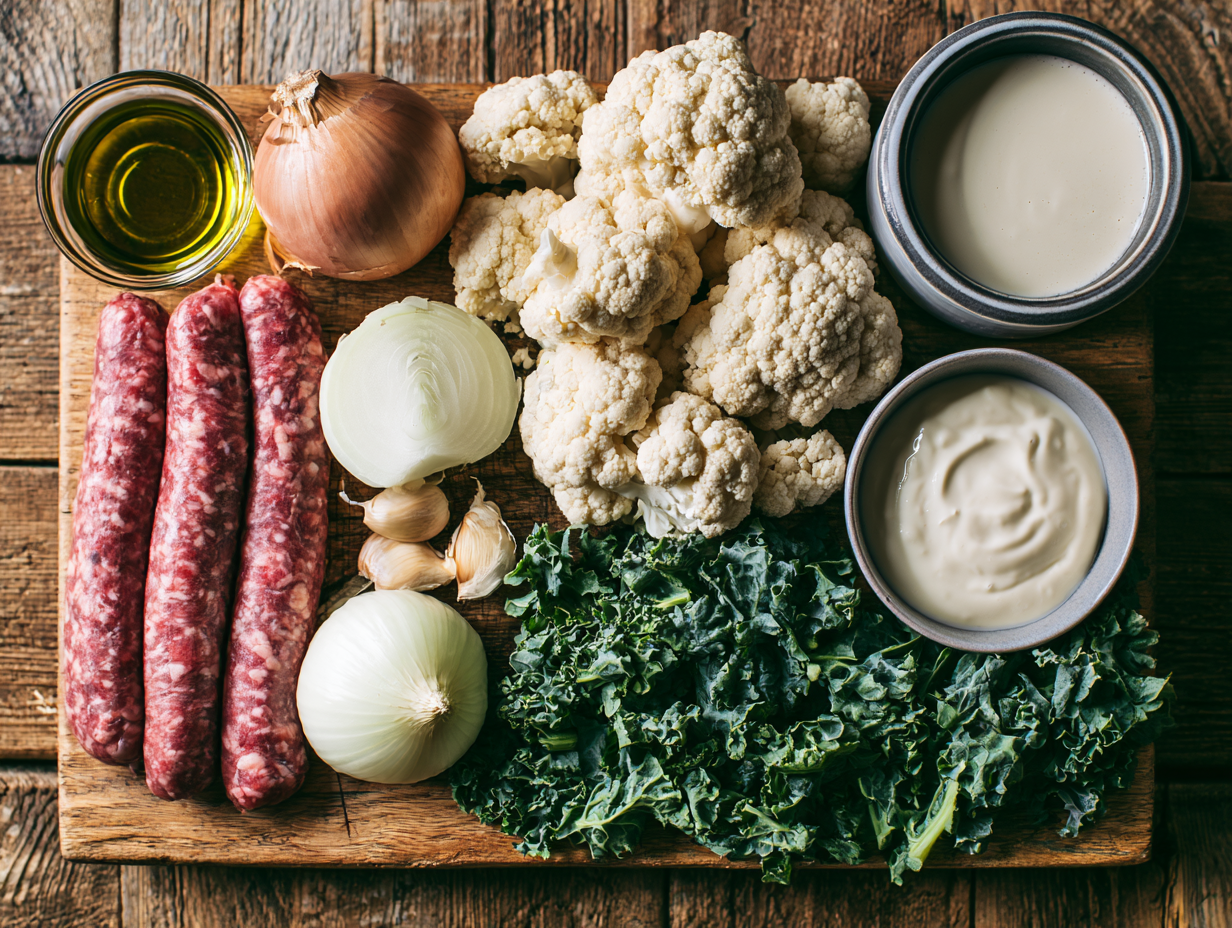 Creamy Tuscan Soup ingredients flat lay