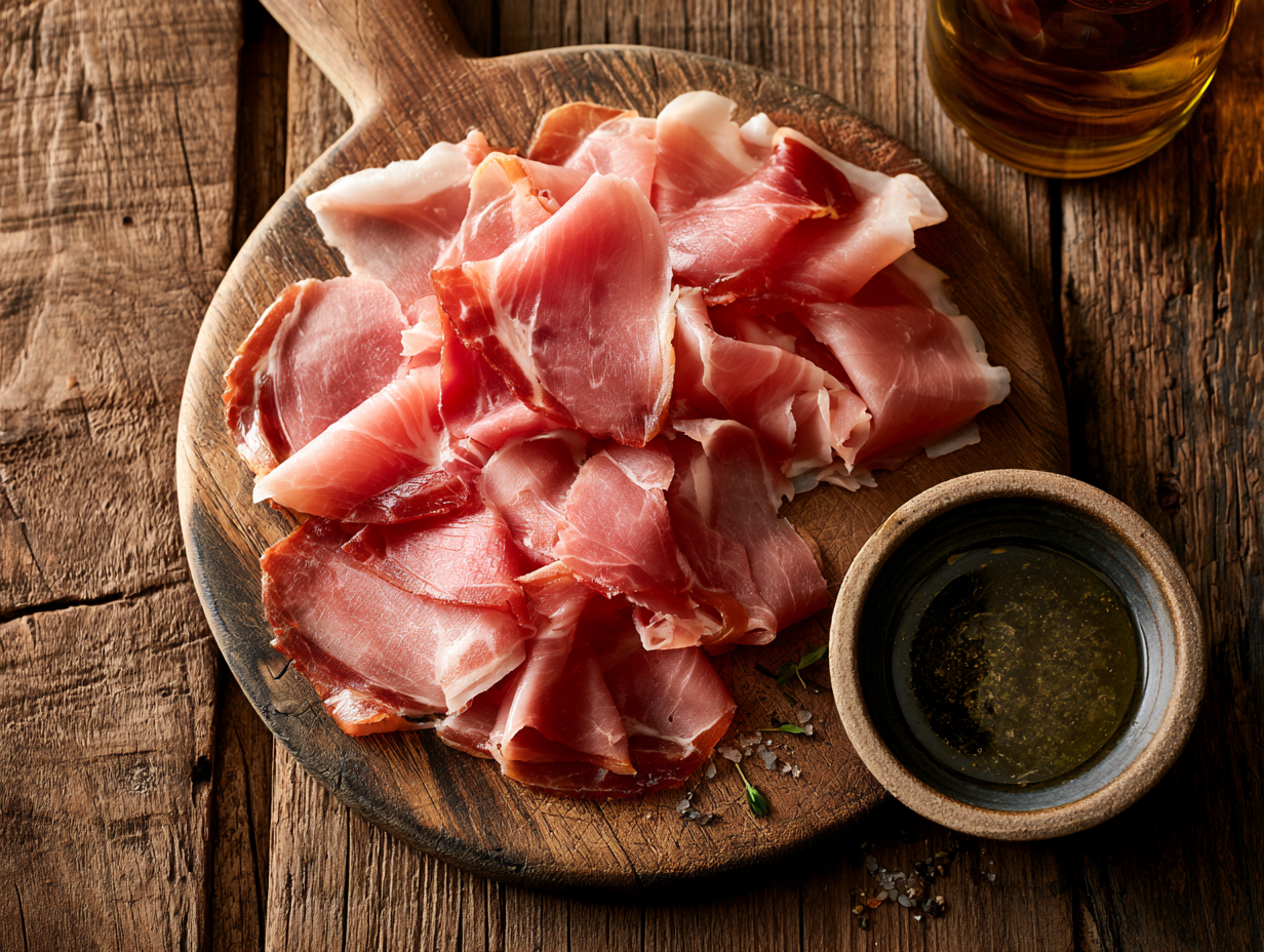 Crispy Prosciutto Chips ingredients flat lay