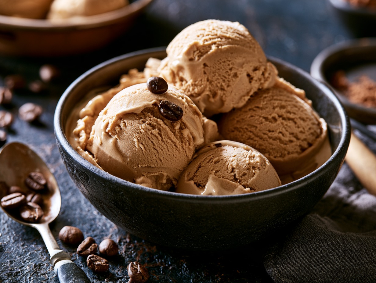 Espresso Gelato scoops in a bowl