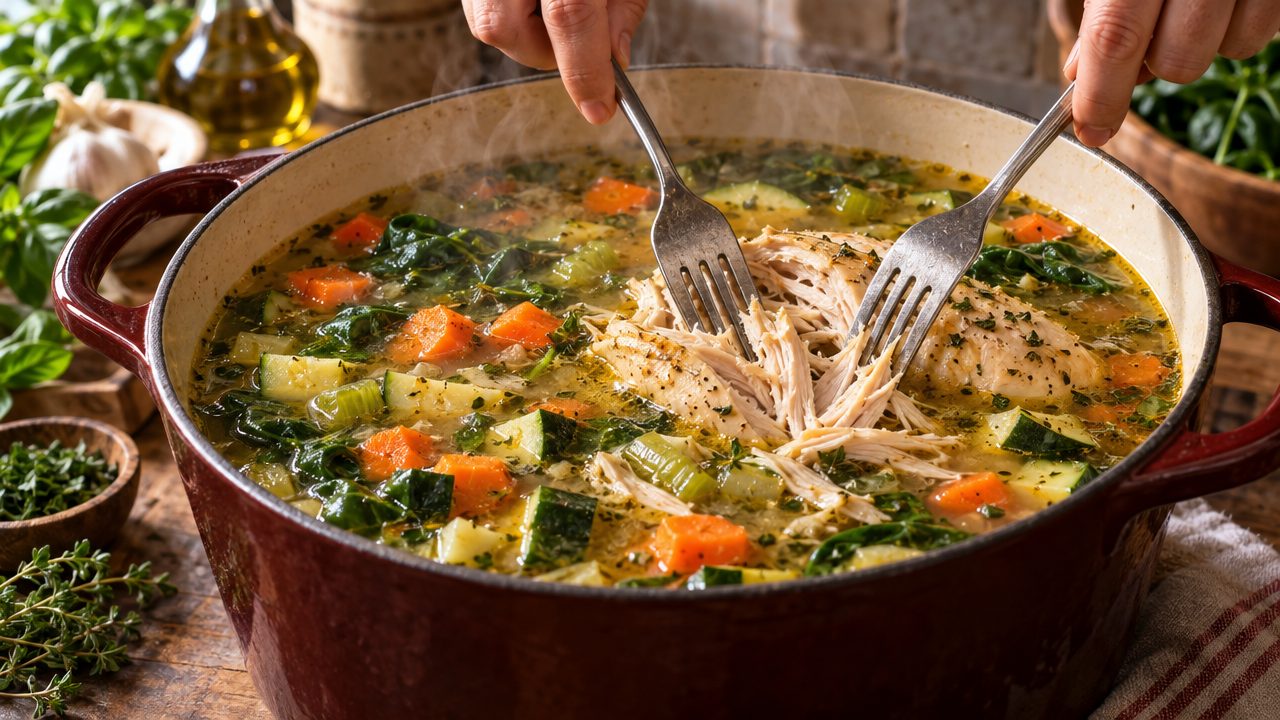 Shredding chicken for Italian Chicken Soup
