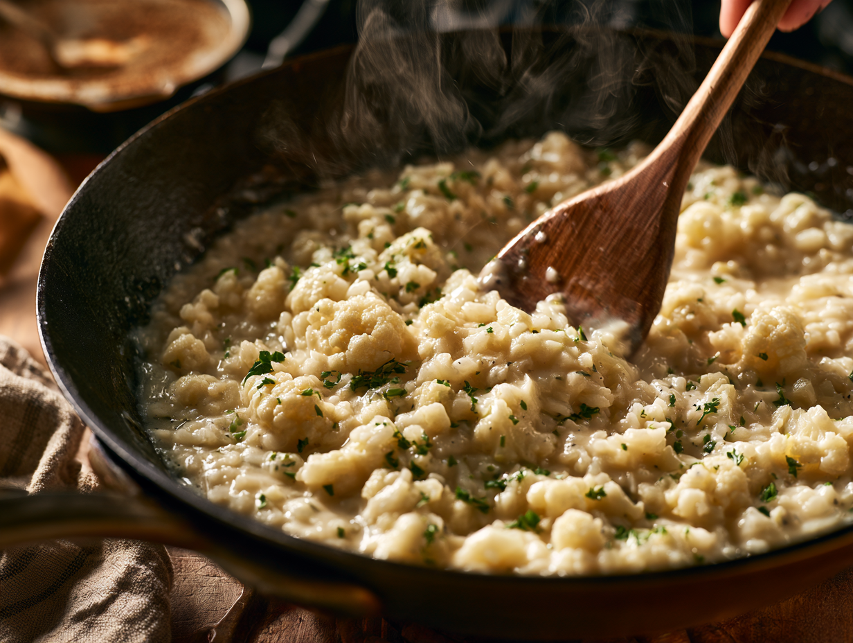 Italian Cauliflower Risotto being stirred