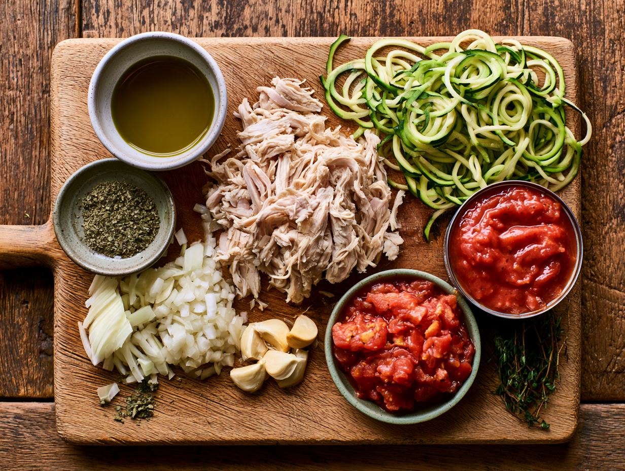 Italian Chicken Soup ingredients flat lay