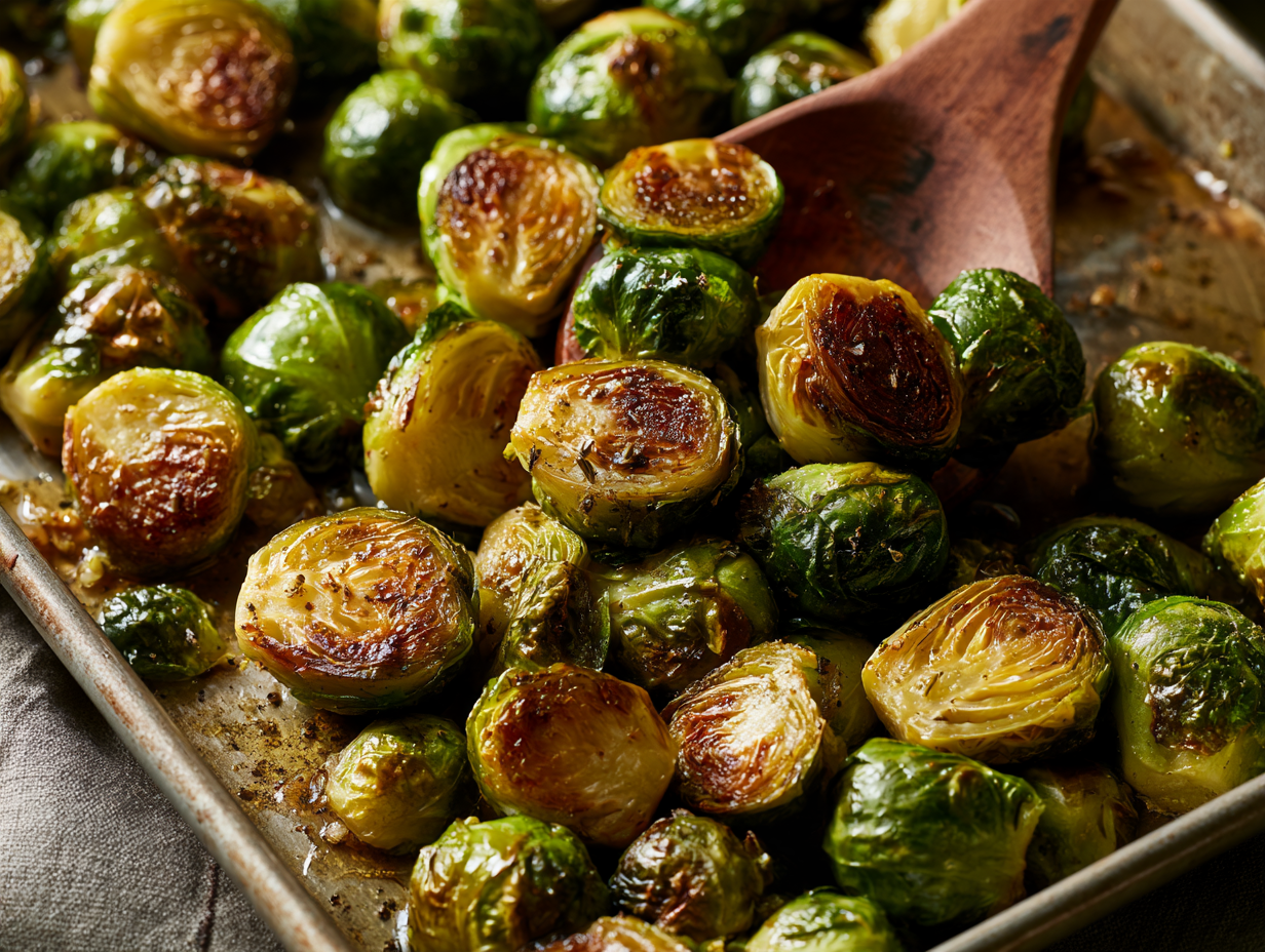 Italian Roasted Brussels Sprouts on baking sheet