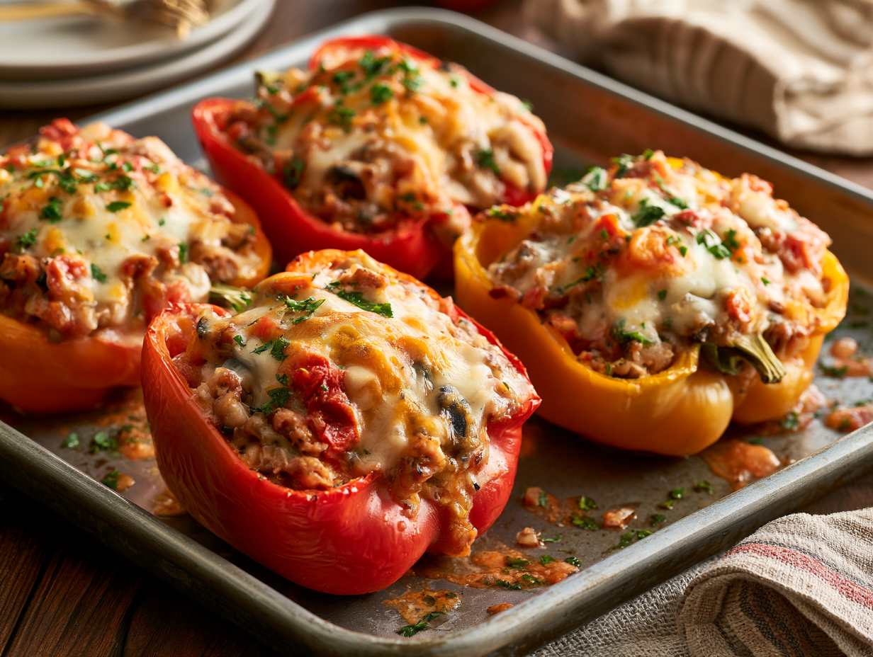 Italian Stuffed Peppers baked with melted cheese