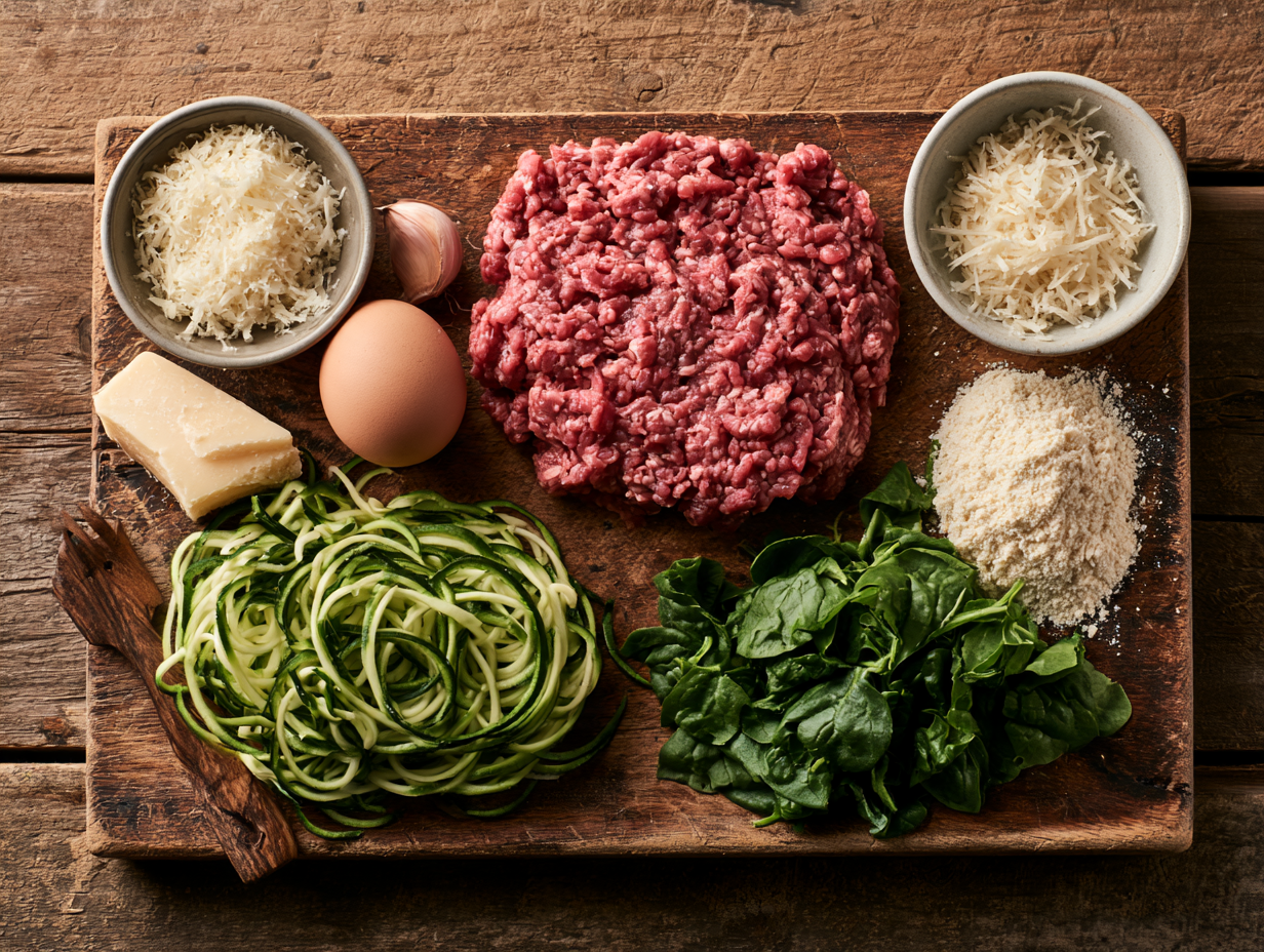 Italian Wedding Soup ingredients flat lay