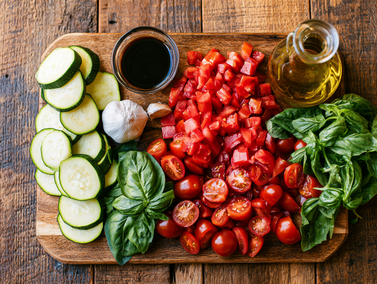 Keto Bruschetta ingredients flat lay
