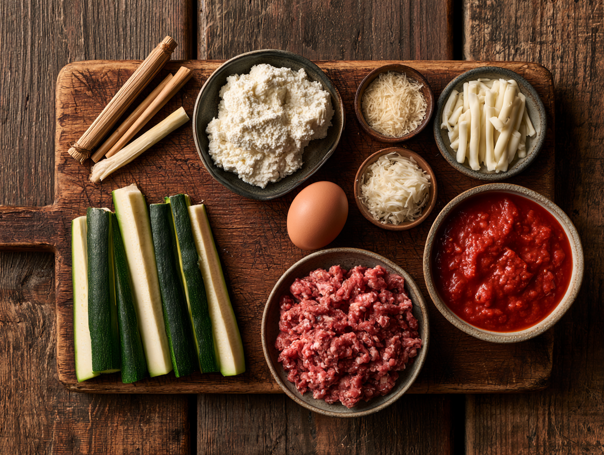 Keto Cannelloni ingredients flat lay