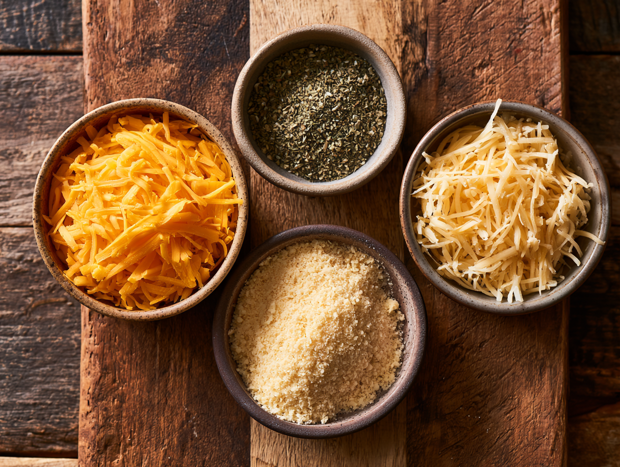 Keto Cheese Crackers ingredients flat lay