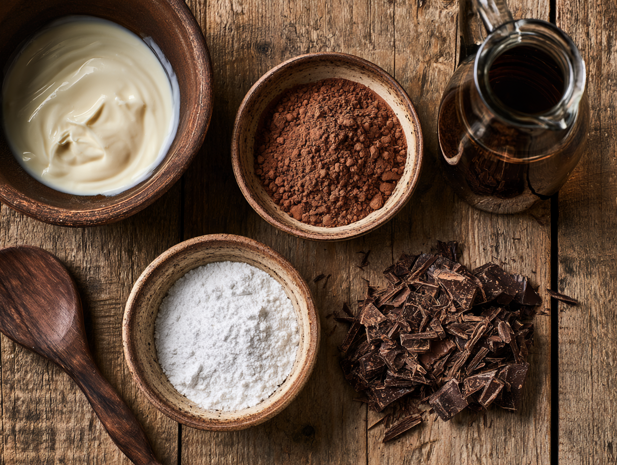 Keto Chocolate Mousse ingredients flat lay