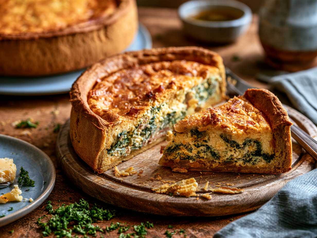 Keto Easter Pie sliced showing ricotta and prosciutto filling