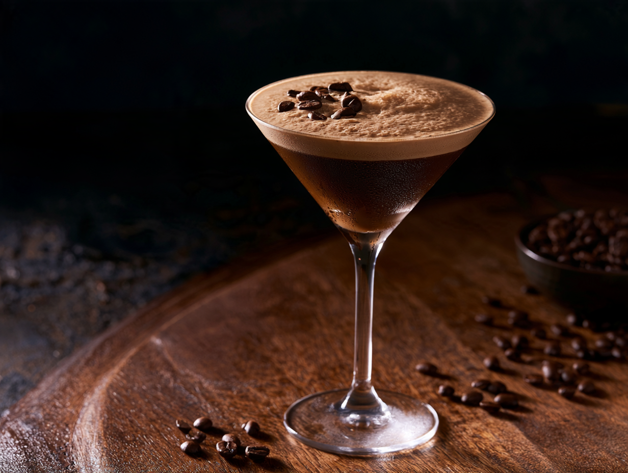 Keto Espresso Martini garnished with coffee beans