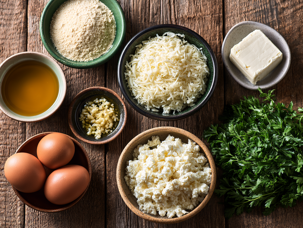 Keto Garlic Bread ingredients flat lay