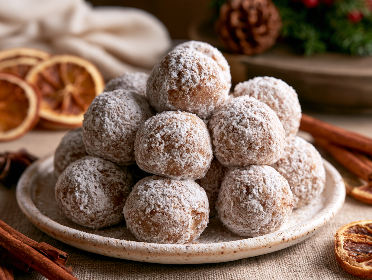 Keto Holiday Spice Bites rolled in powdered sweetener