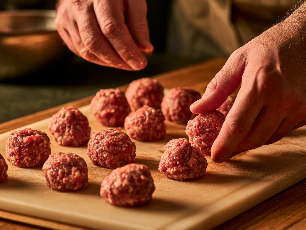 Keto Italian Meatballs being rolled