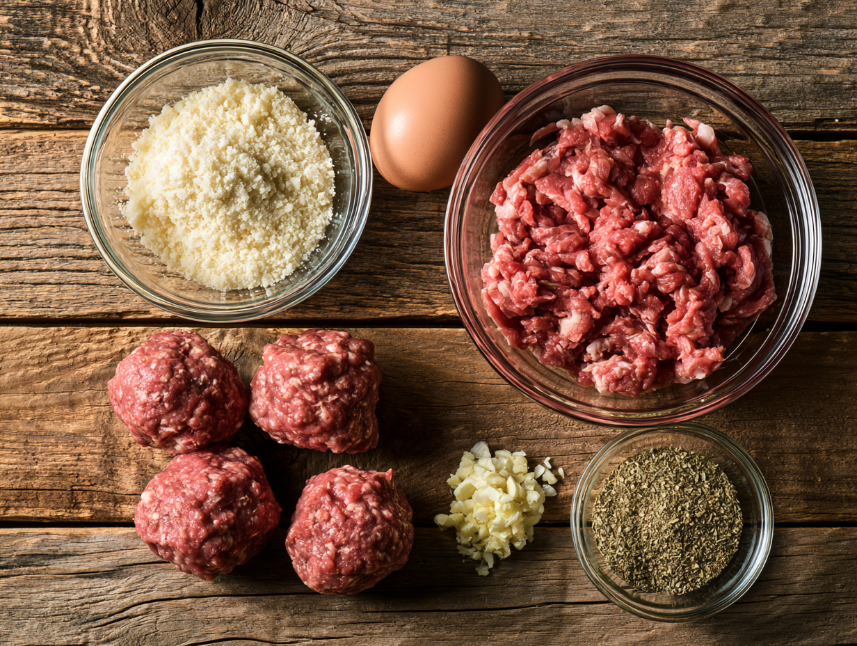 Keto Italian Meatballs ingredients flat lay