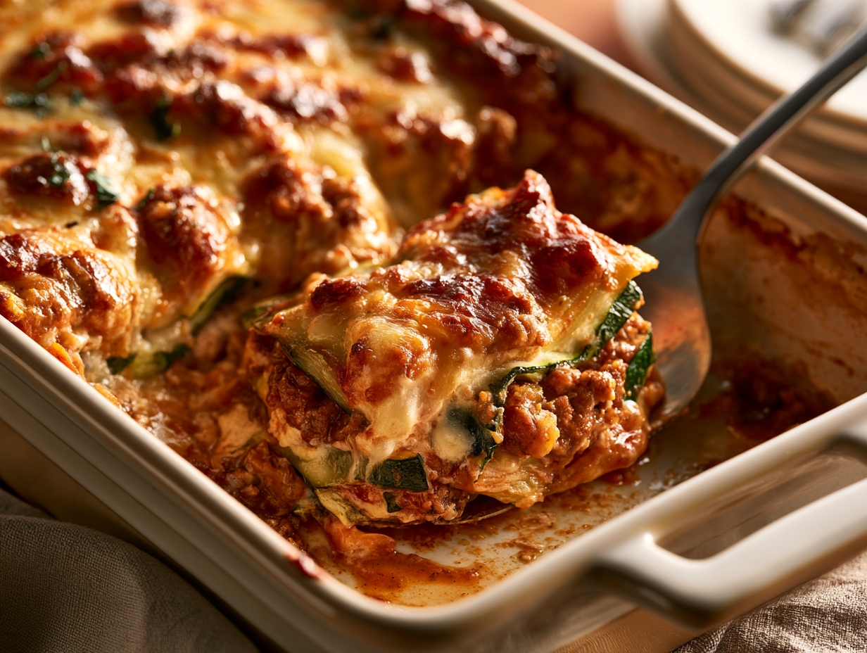 Keto Lasagna baked golden and bubbly