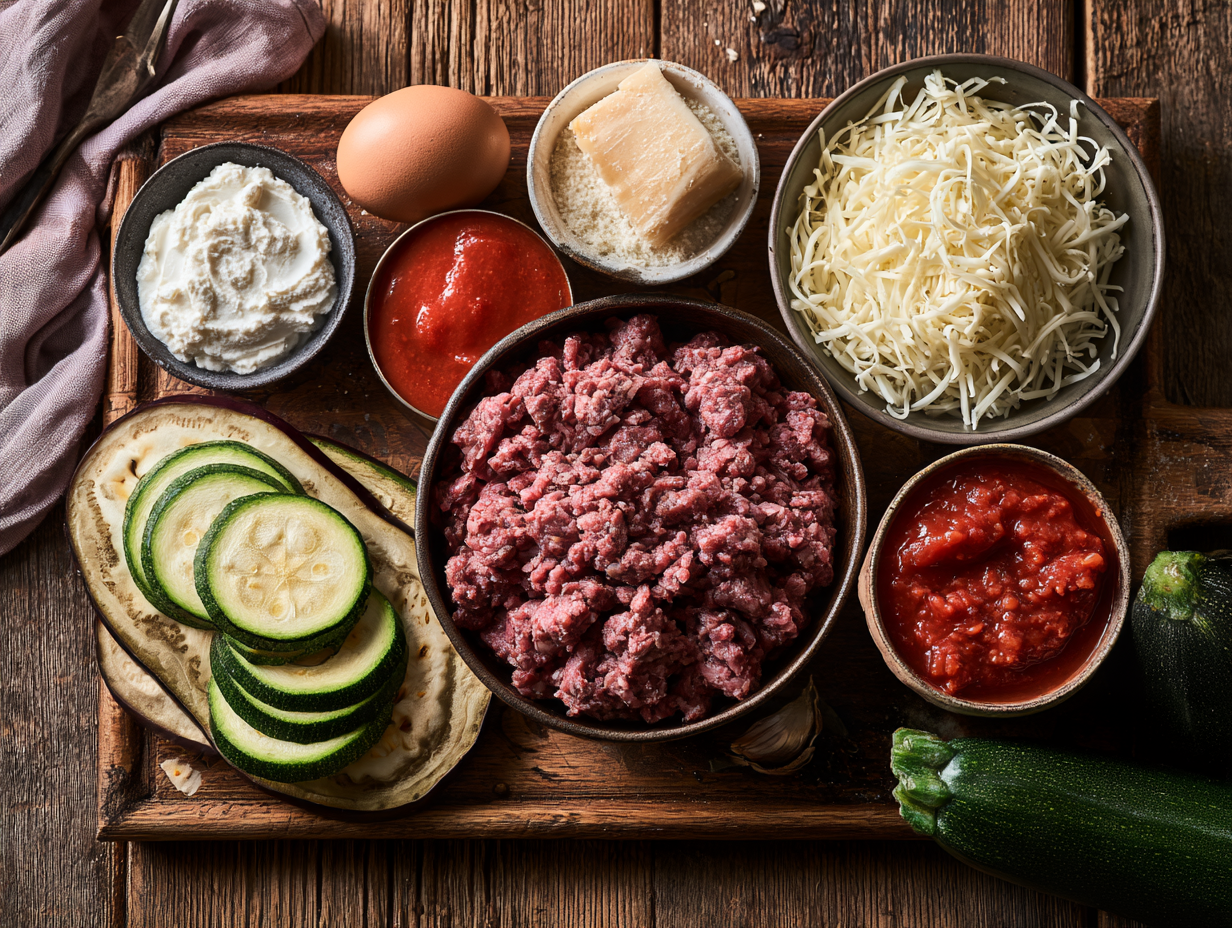 Keto Lasagna ingredients flat lay