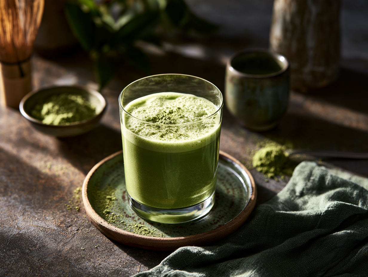Keto Matcha Smoothie garnished with matcha powder