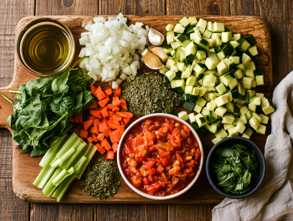Keto Minestrone ingredients flat lay