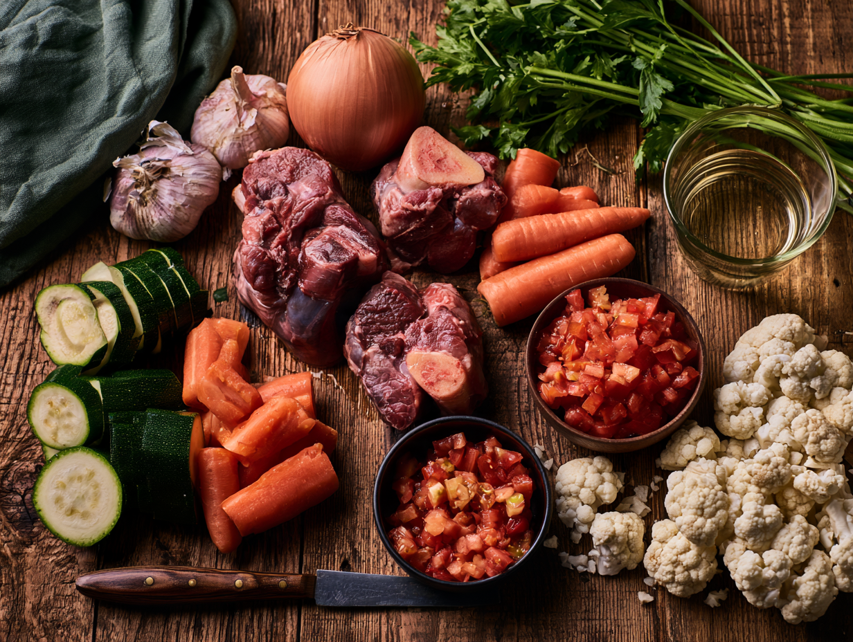 Keto Osso Buco ingredients flat lay