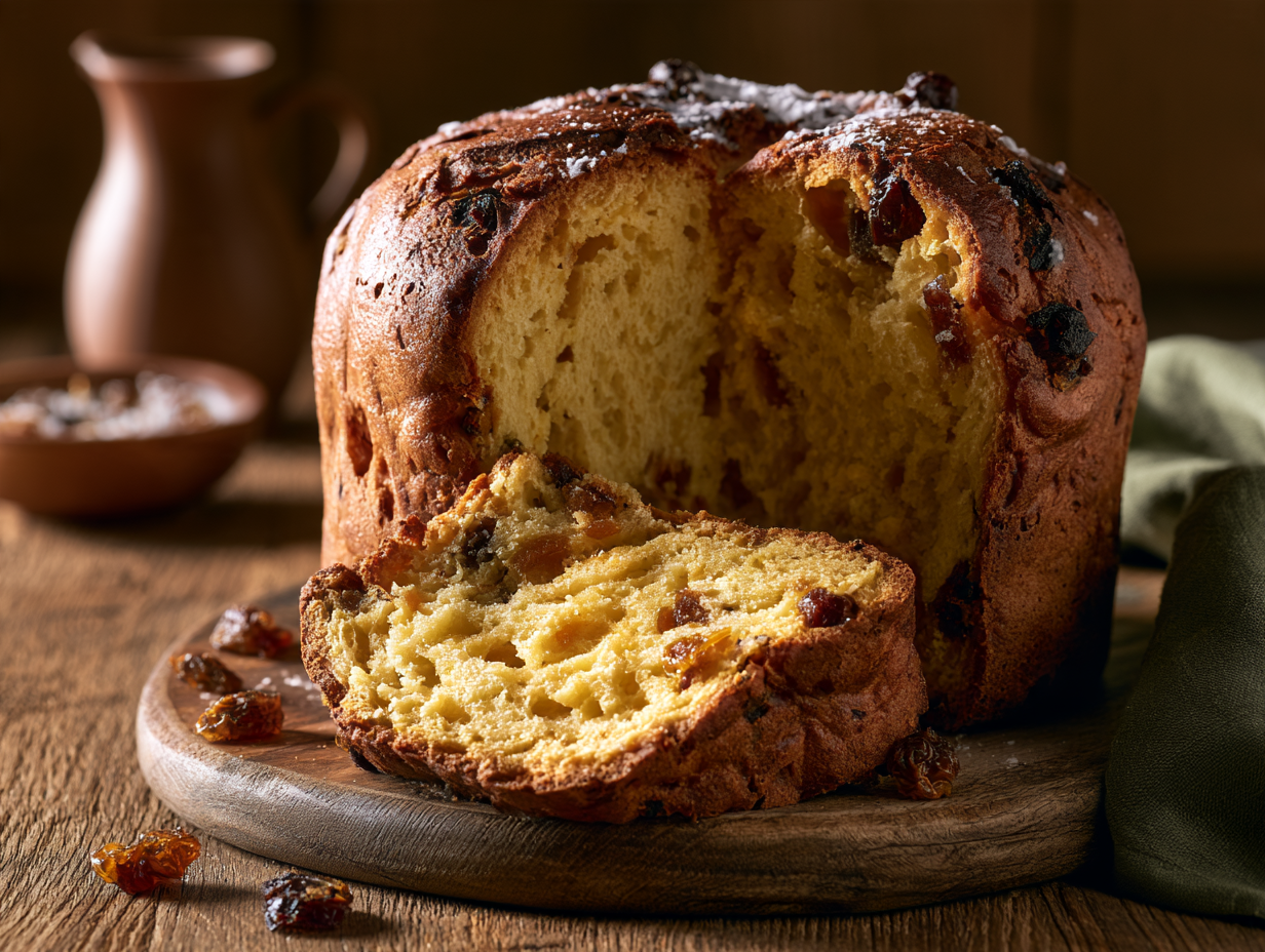 Keto Panettone sliced showing dried fruit interior