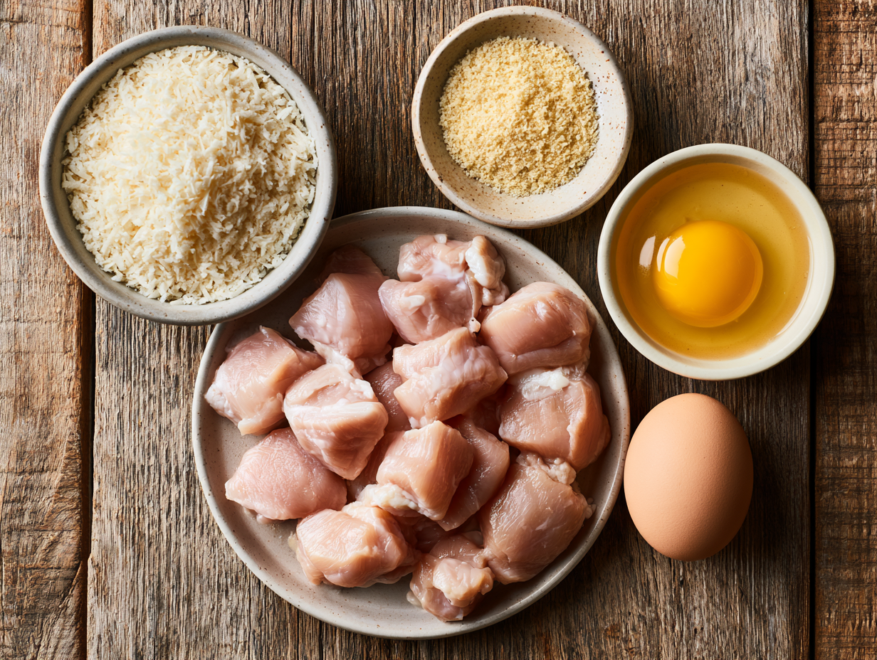 Keto Parmesan Chicken Bites ingredients flat lay