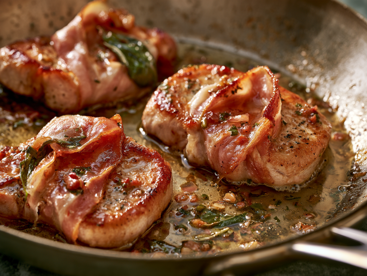 Keto Pork Saltimbocca pan-seared with pan sauce