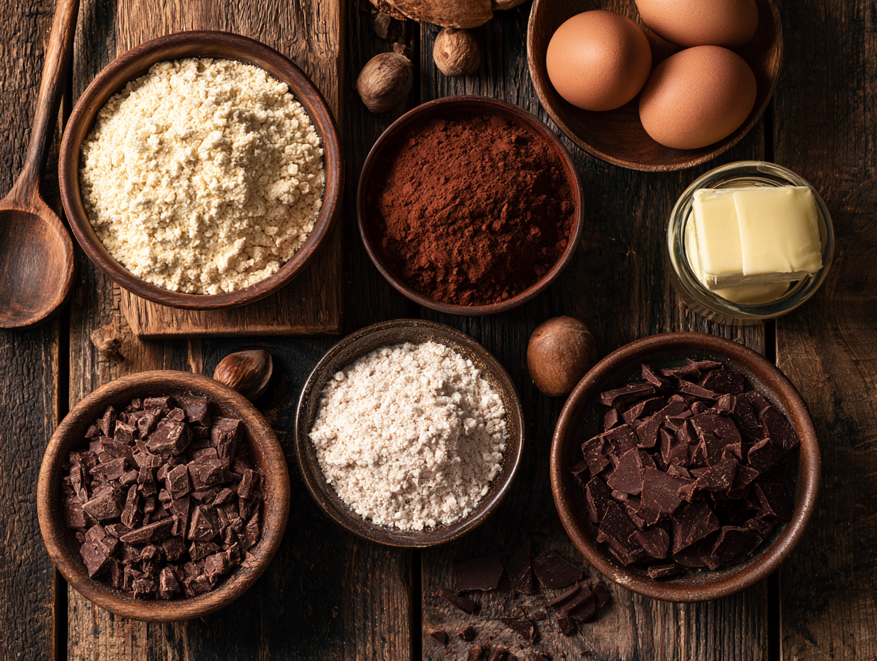 Keto Torta Caprese ingredients flat lay
