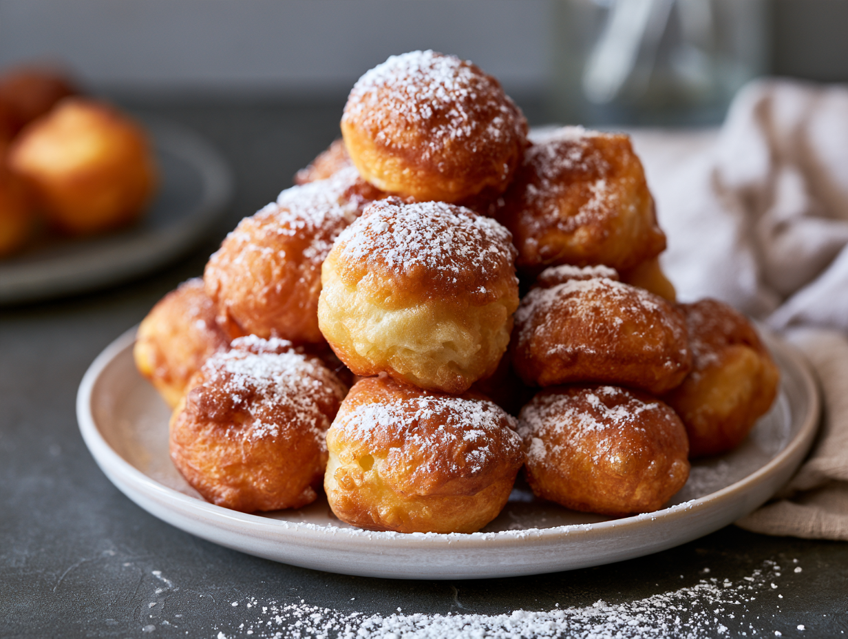 Keto Zeppole golden fried and dusted with erythritol
