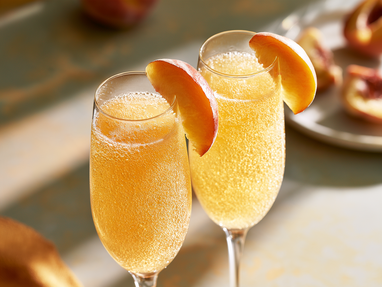 Low-Carb Bellini garnished with a peach slice